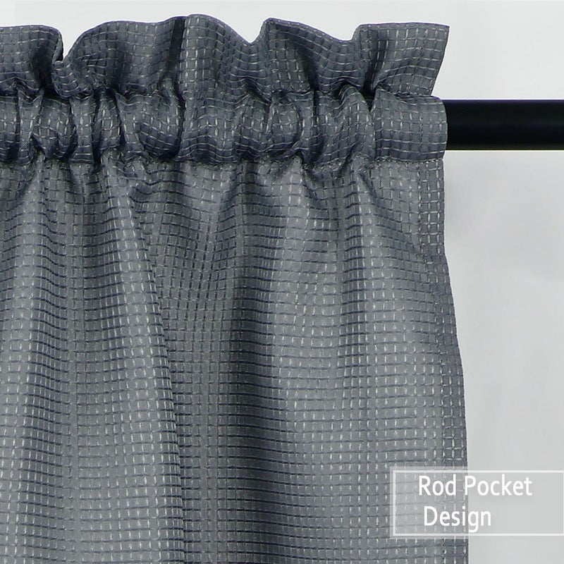 NANAN Waffle-Weave Textured Tier Curtains for Kitchen Water-Proof Window Curtains for Bathroom - 30" x 30", Grey, Set of 2 - Image 3